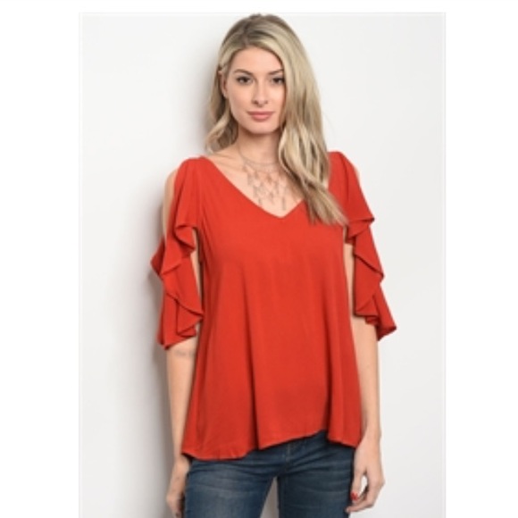 Tops - Rust Cold Shoulder Hi-Low Top NWT